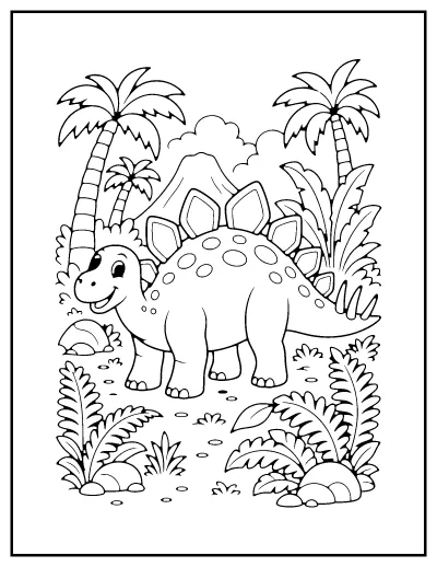 Stegosaurus in the Jungle coloring page – printable line art