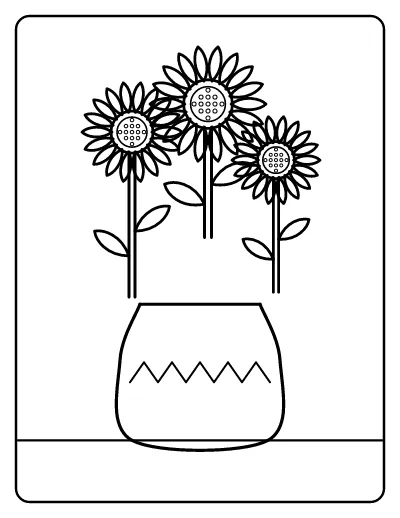 Sunflower Bouquet in a Vase coloring page – printable line art