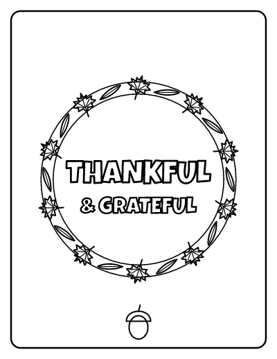 Thankful and Grateful Wreath coloring page – printable line art