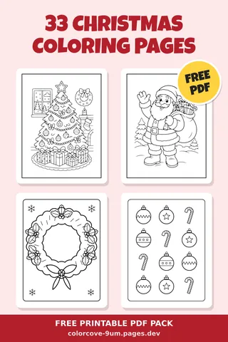 33 Christmas coloring pages – preview of the free PDF pack