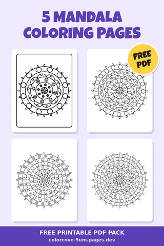 5 Mandala coloring pages – preview of the free PDF pack