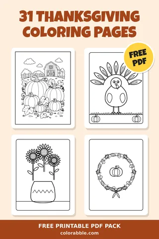 31 Thanksgiving coloring pages – preview of the free PDF pack
