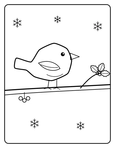 Winter Bird on a Snowy Branch coloring page – printable line art